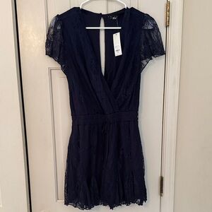 Navy Lace Short Sleeve romper